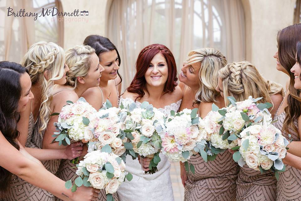 Happy bride and bridesmaids