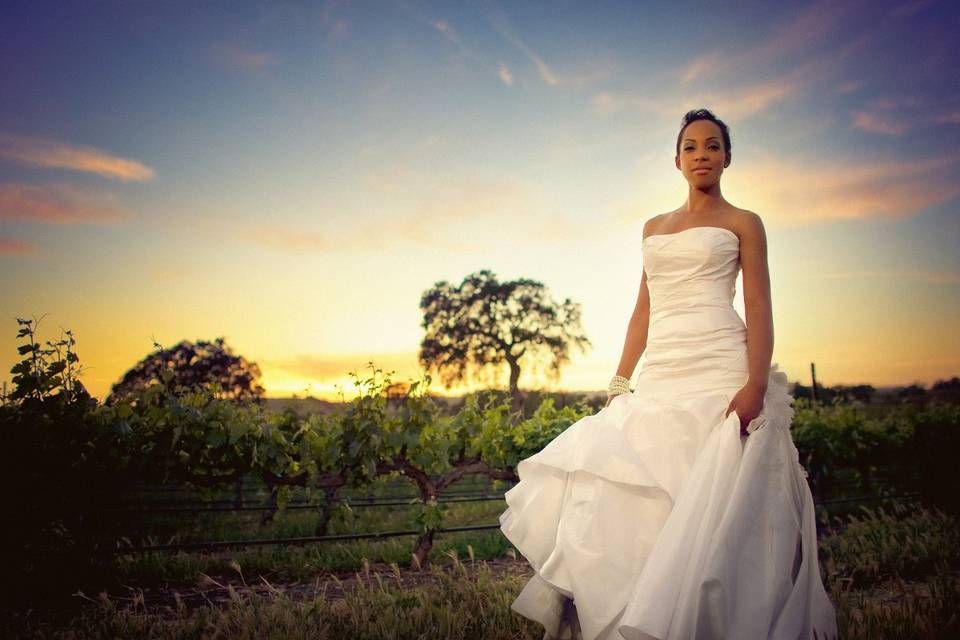 Bride at sunset