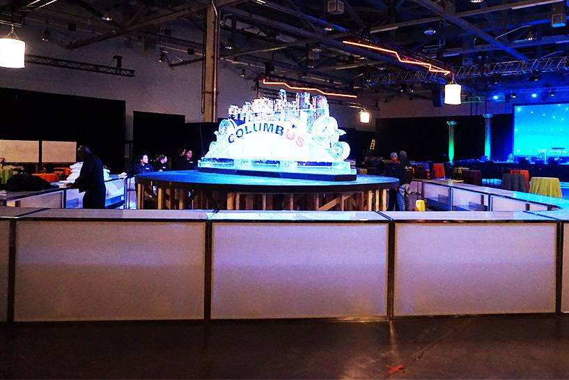 Infinite Option on Acrylic Straight & Curved Bars with White, Black and Mirrored Acrylic Panels at the Columbus NHL VIP by Marbella Event Furniture and Décor Rental