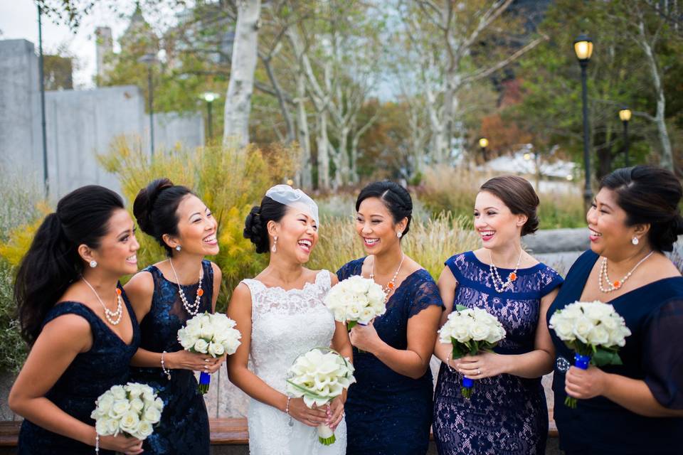 The bride and her bridesmaids