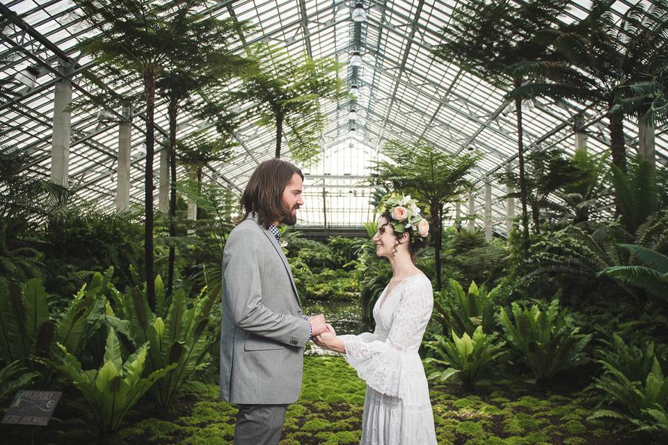 Couple in a greenhouse