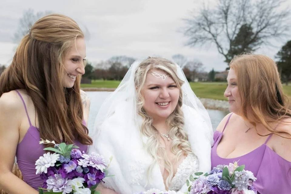 Bridesmaids and bride