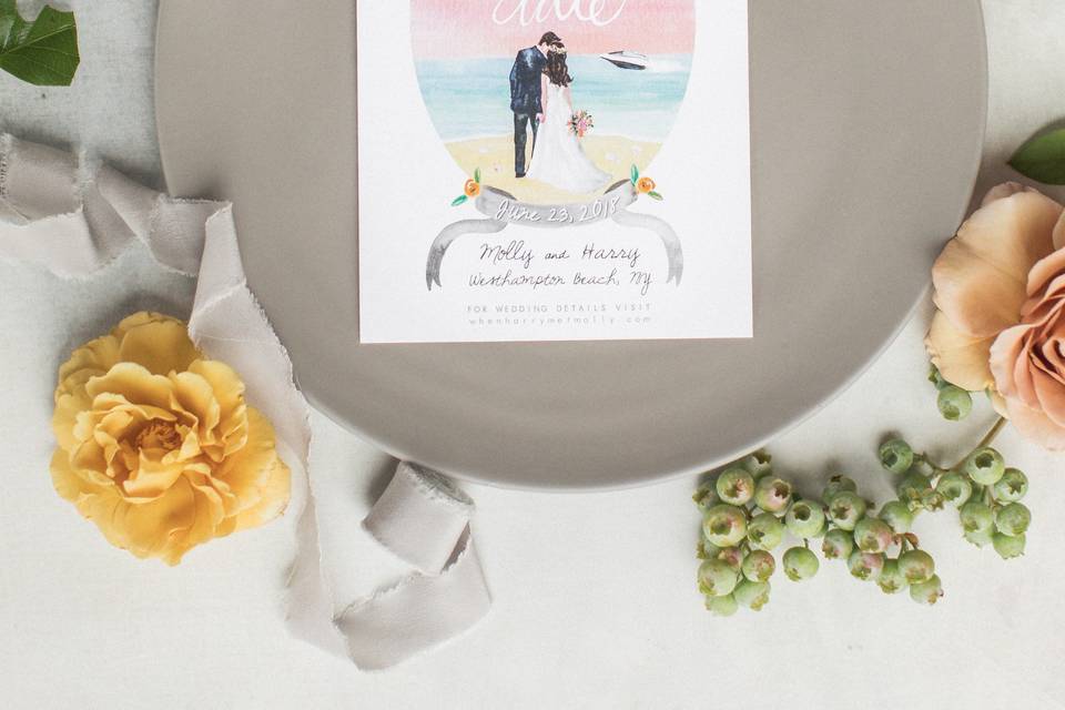 A beach wedding save-the-date