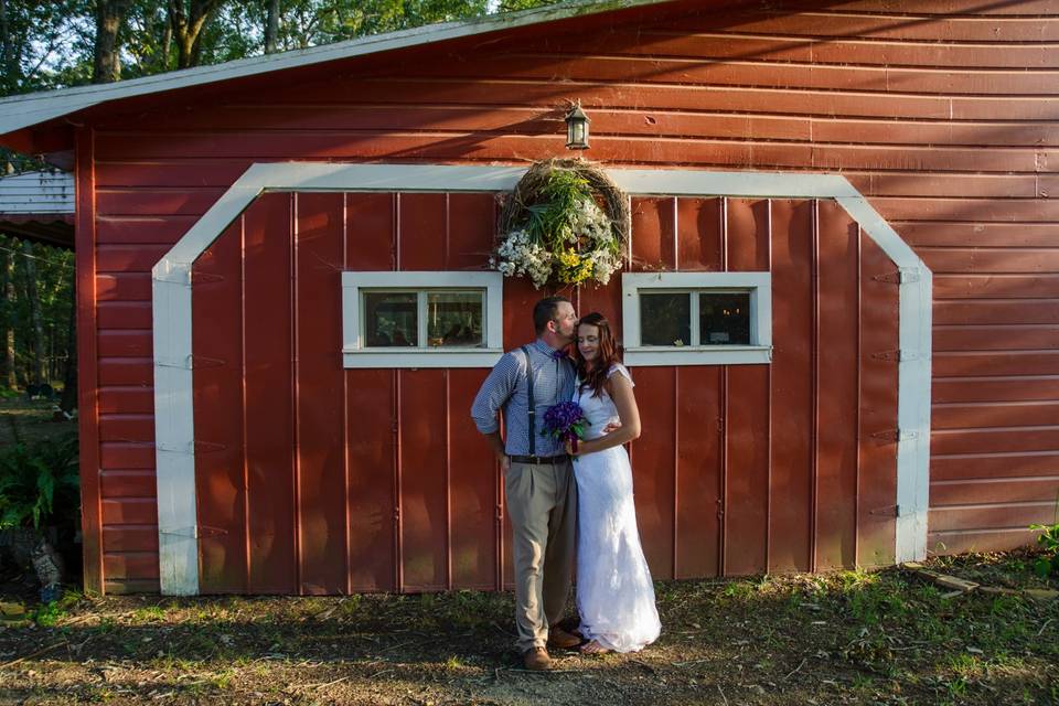 In front of the barn