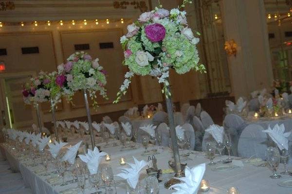 Table set-up with flower centerpiece