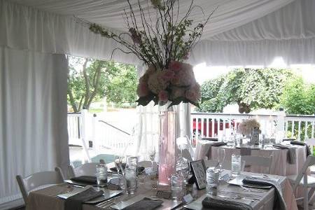 Table set-up with flower centerpiece