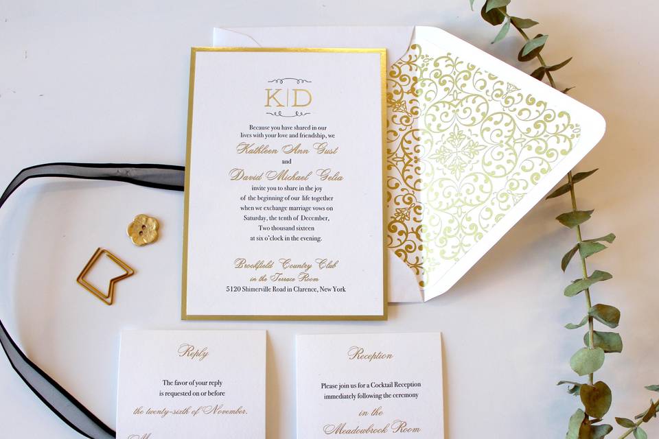 Gold ink on white cards