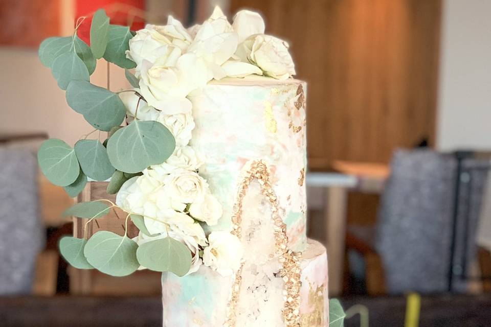 Floral geode wedding cake