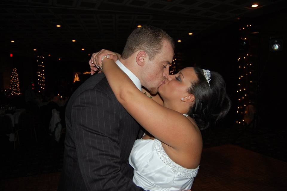 Newlyweds kissing