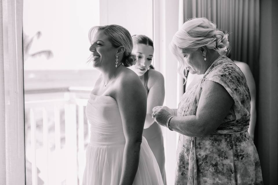 Everyone helping the bride!