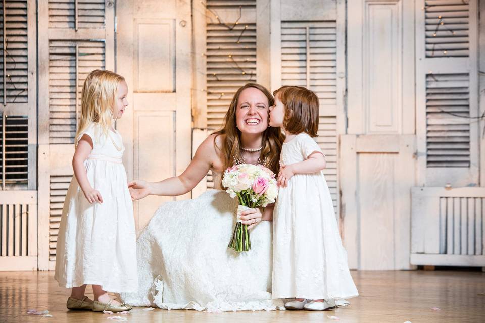 Bride and the flower girls