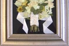 bouquet displayed on black linen