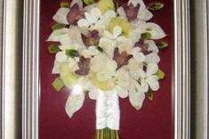 beautiful orchids displayed on wine colored satin