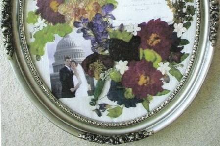 portrait and invite artistically surrounded by bouquet flowers