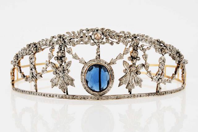 Sapphire and rose cut diamonds