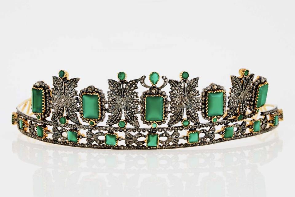 Emeralds and rose cut diamonds