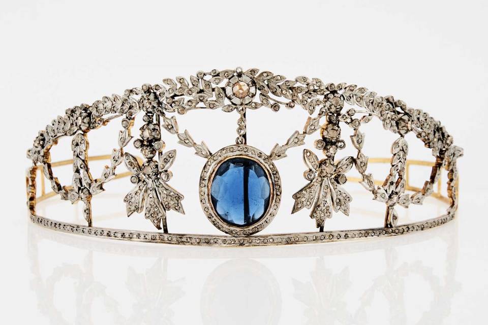 Sapphire and rose cut diamonds