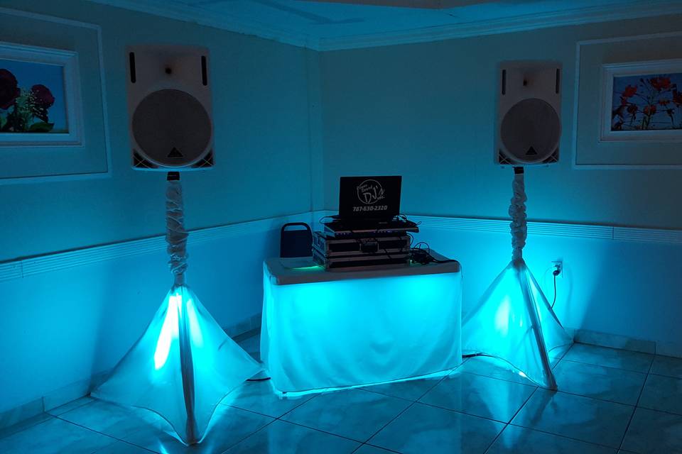 Blue DJ booth uplighting