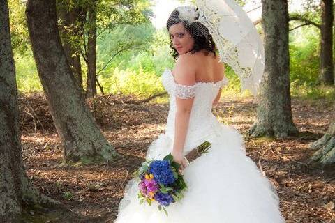 Off shoulder wedding gown