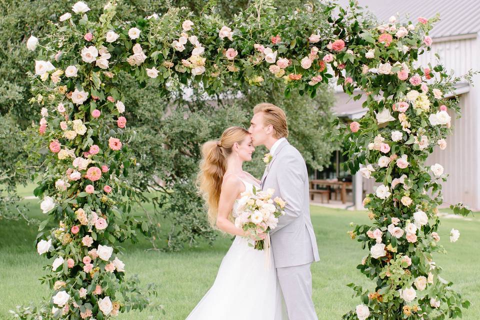 Ceremony site in front of barn