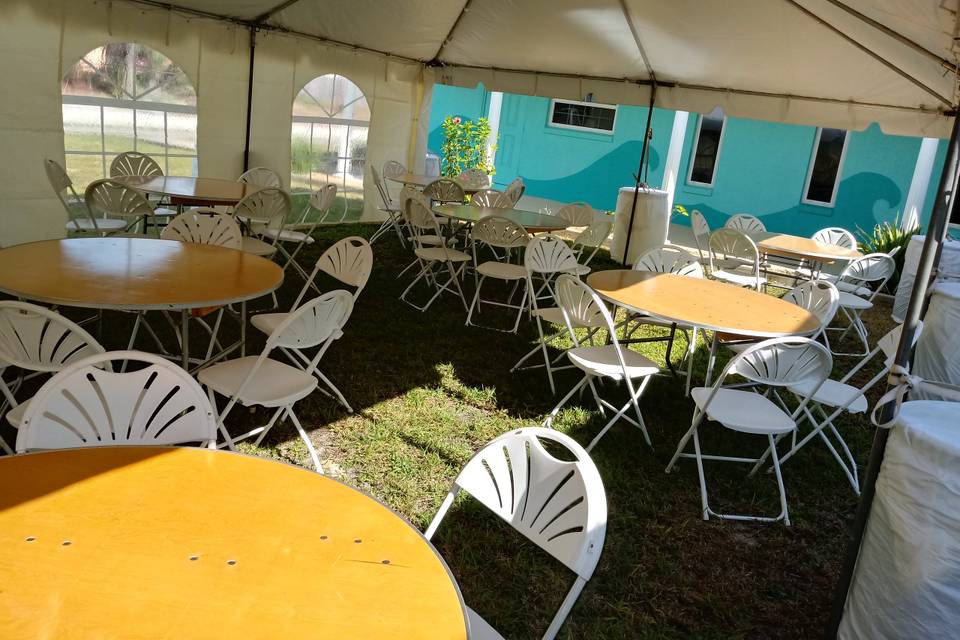 Tent with round tables