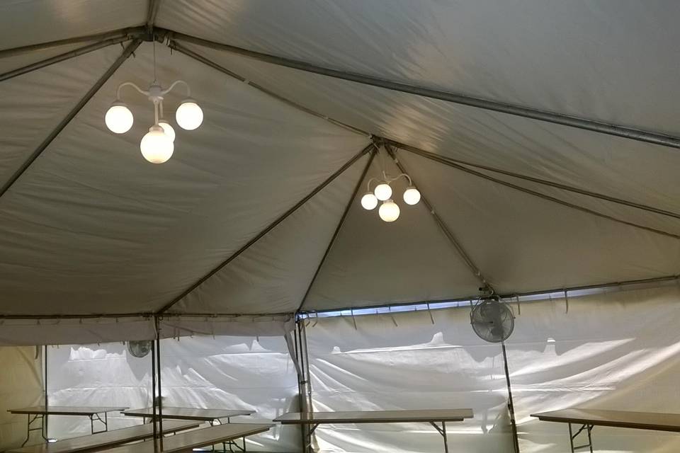 Tent lights and mounted fan