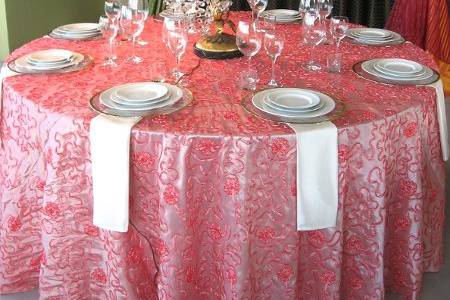 Coral Ribbon with Ivory Napkins