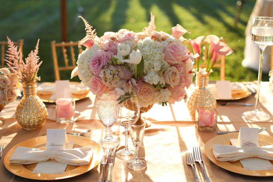 Table setup with floral centerpiece