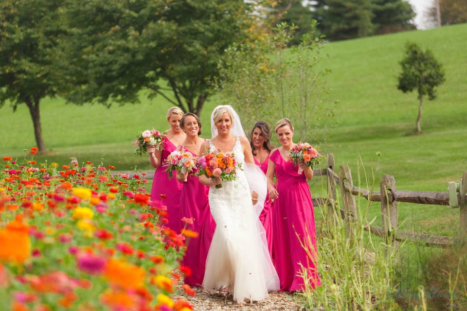 The bride with her bridesmaids