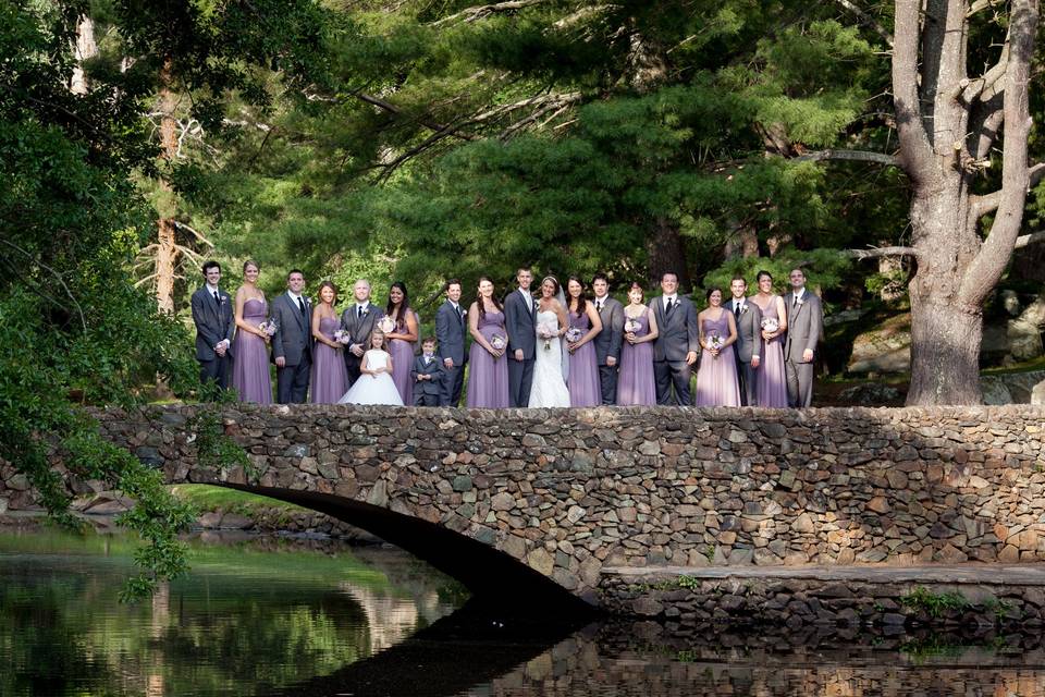 Newlyweds and their wedding party