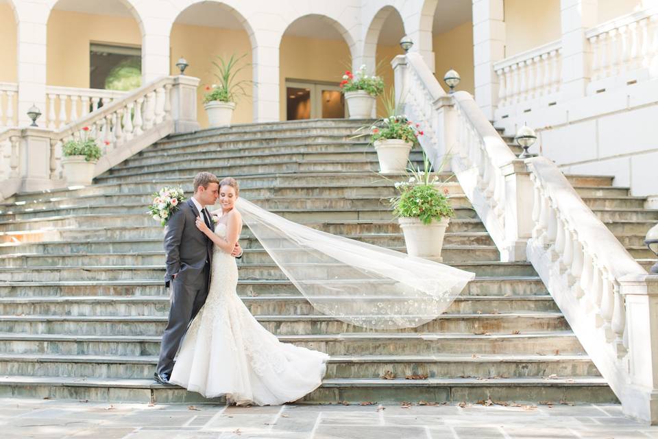 Bride and groom kissing