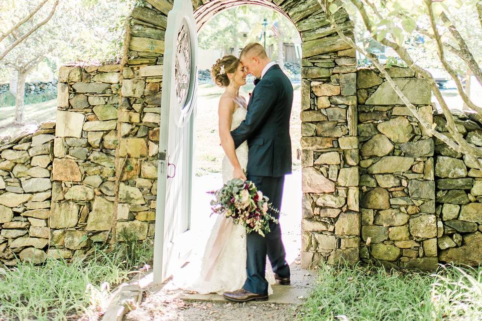 Bride and groom kissing