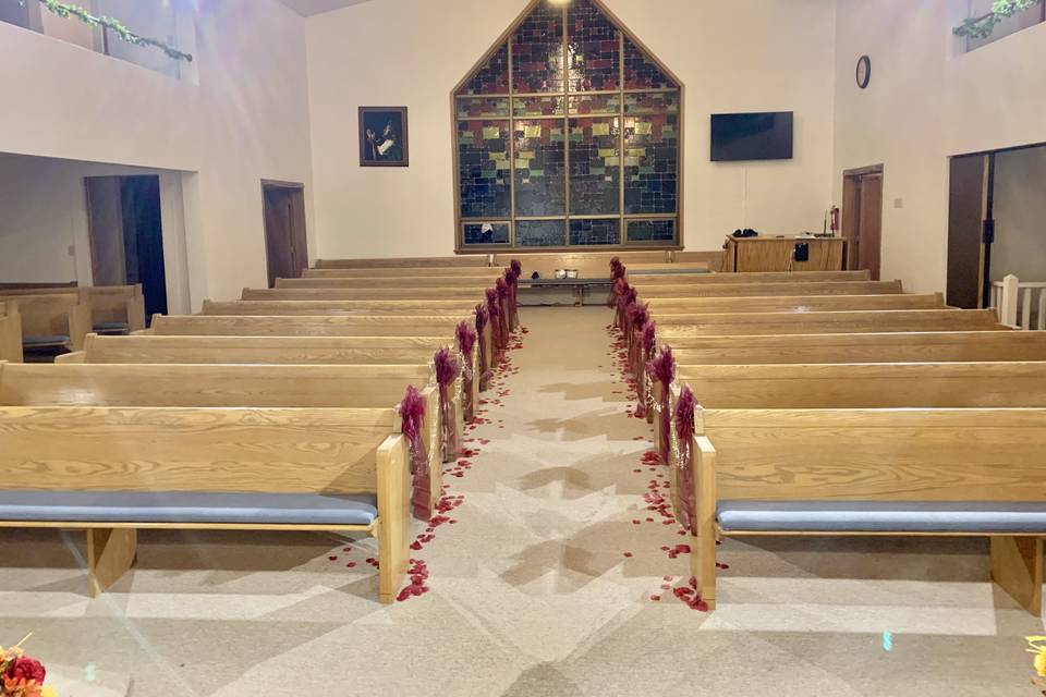 Church decorated for ceremony