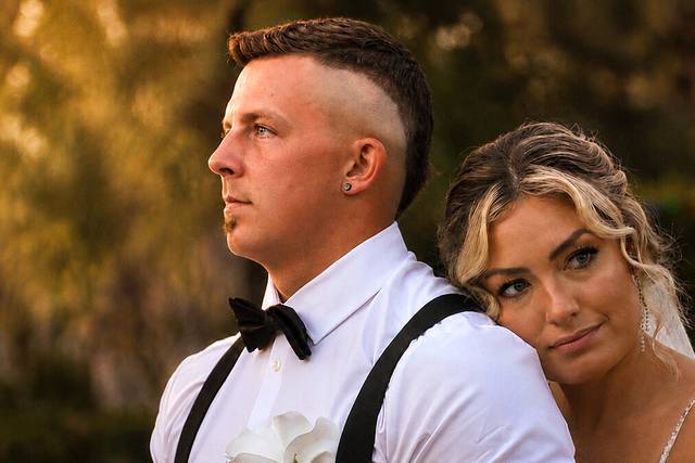 Golden-hour wedding portrait