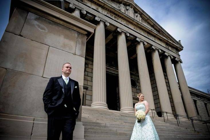 Bride and Groom on front steps