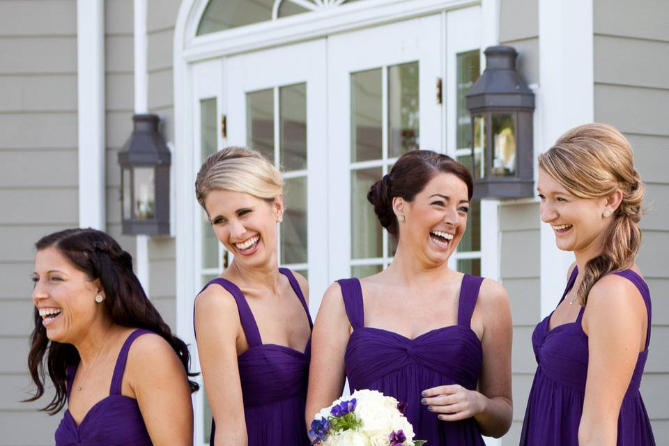 Deep purple dresses for the bridesmaids