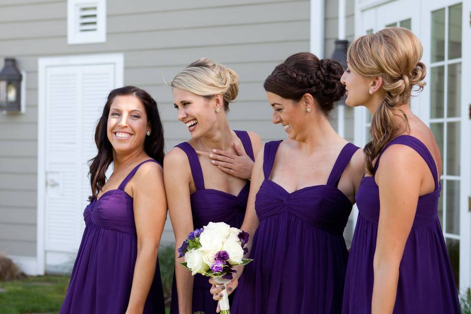 Deep purple dresses for the bridesmaids