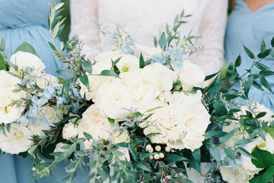 White roses and ruscus-classic