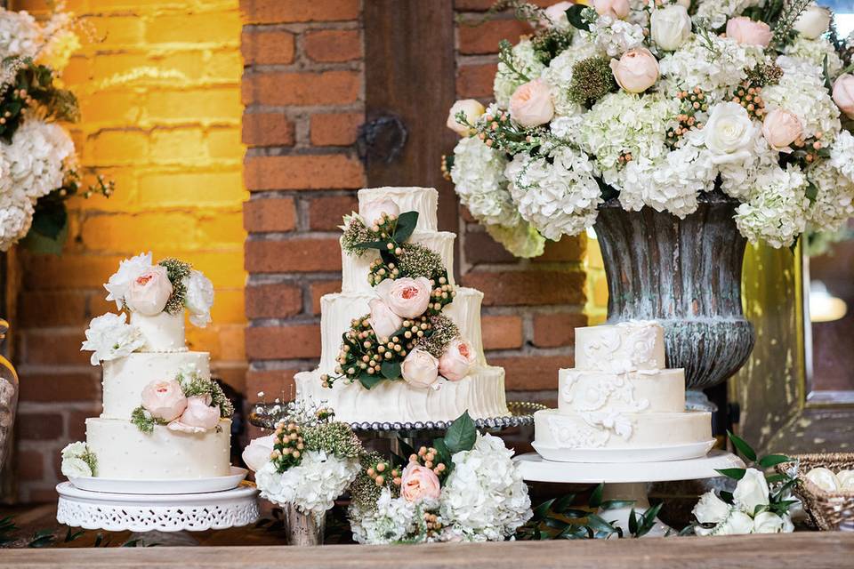 Multiple layered wedding cake