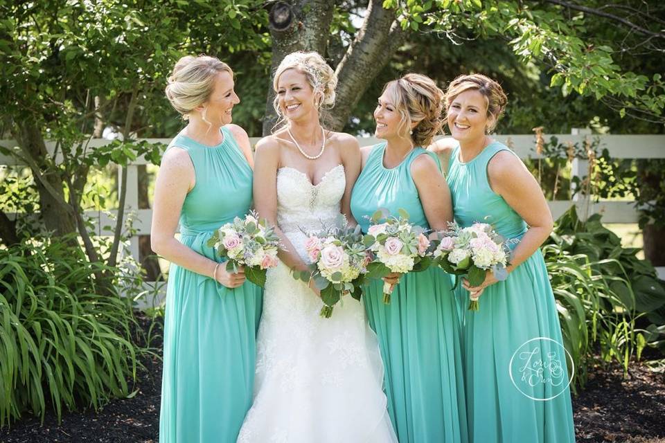 Bride with her bridesmaids