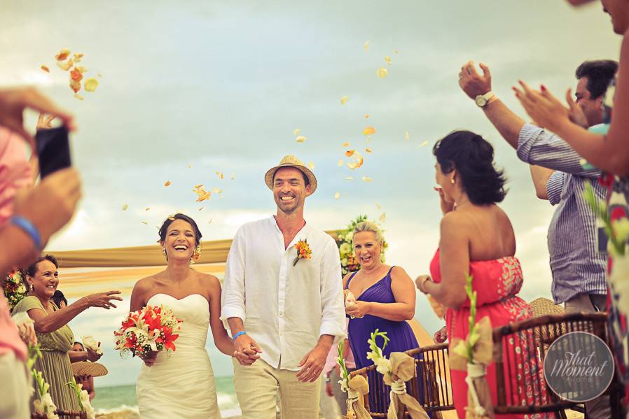 Newlyweds walk down the aisle
