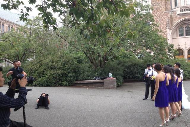 Filming and capturing the couple's with bridal party