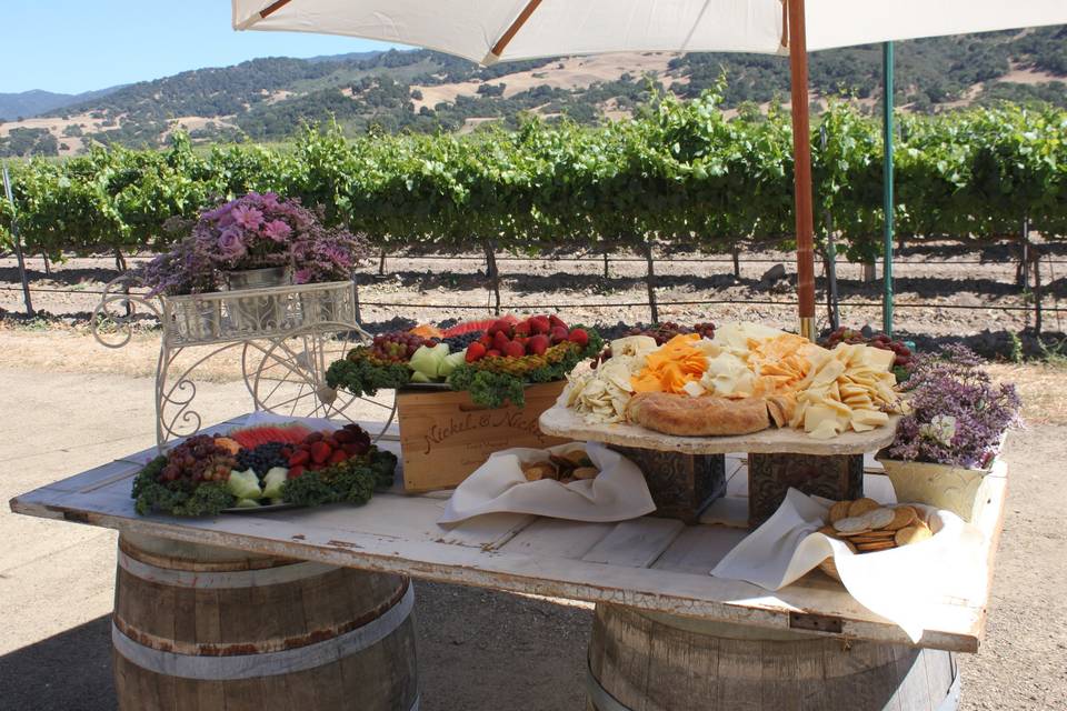 Rustic cheese and fruit display