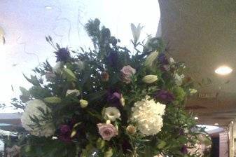 tall centrepiece - shades of purple & white