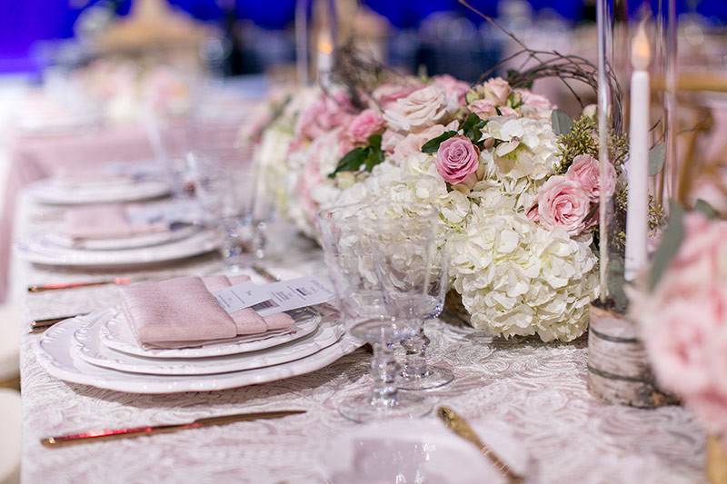 Long table setting with centerpiece