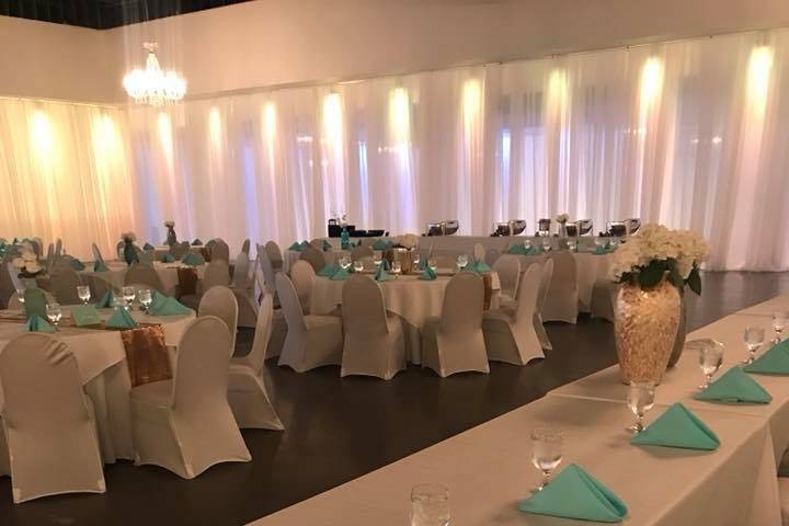 Long white table setup