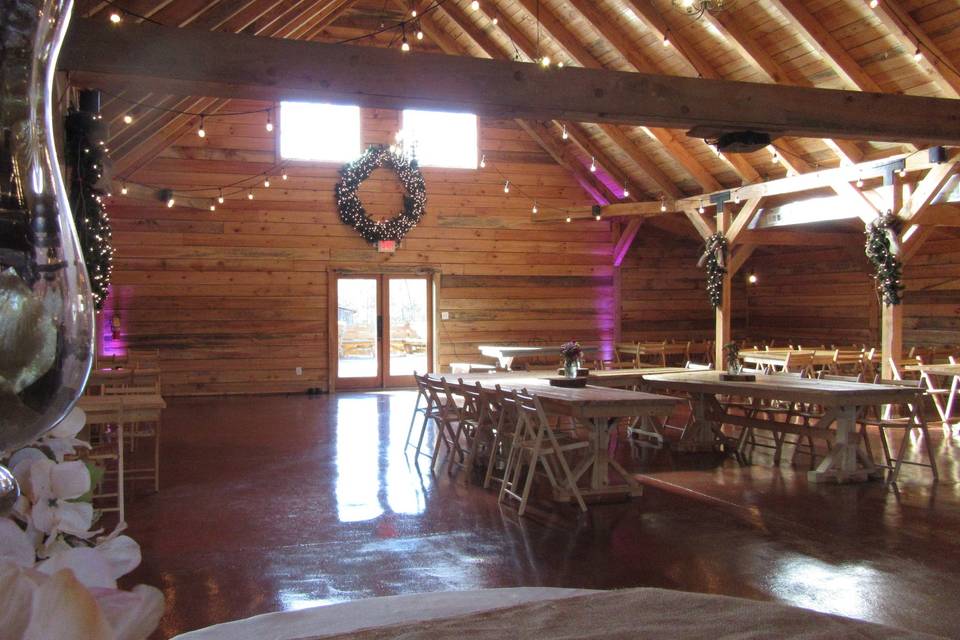 Tables inside Barn Venue