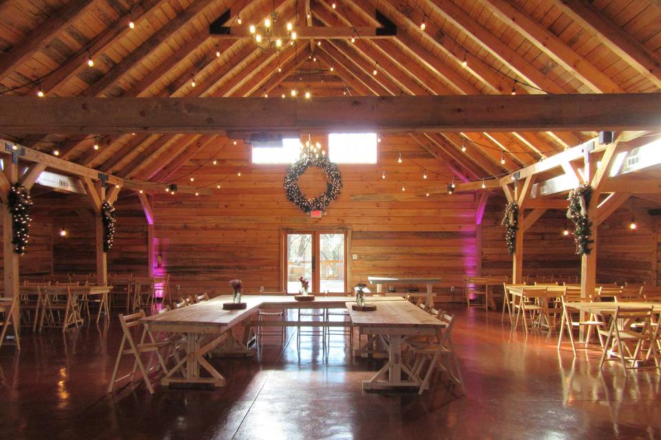 Tables inside Barn Venue