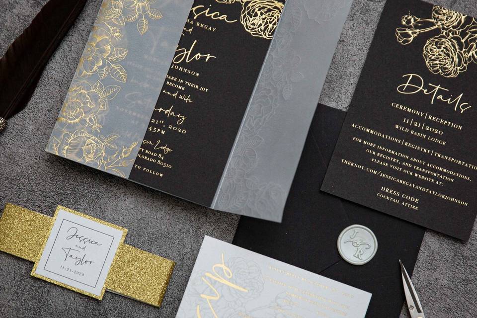 Gold foil and black