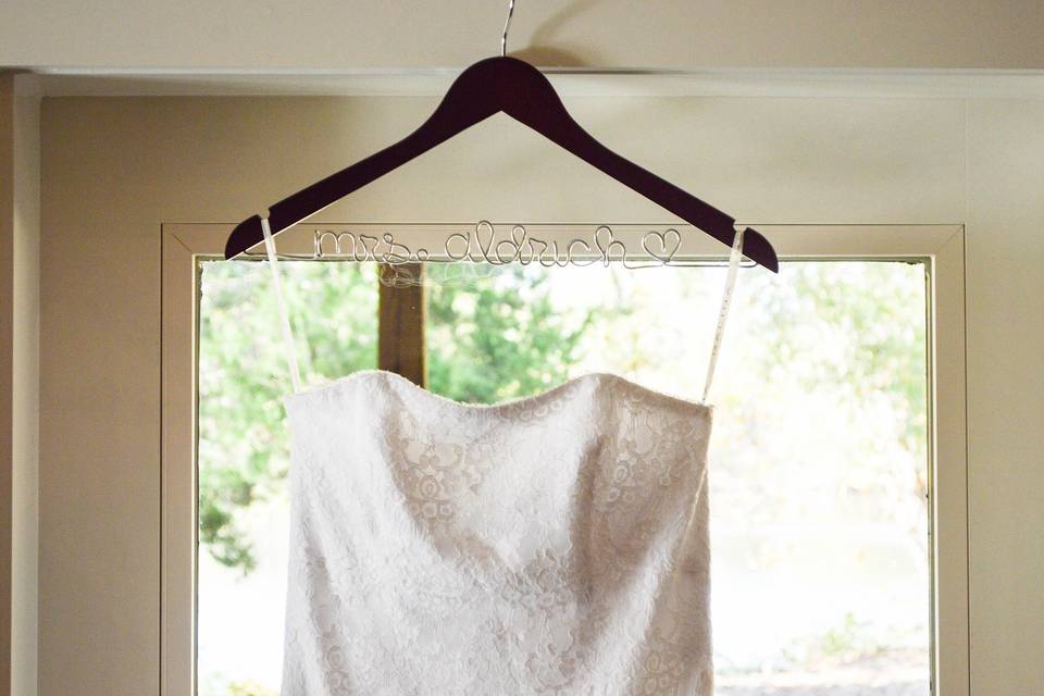 Bridal gown hanging
